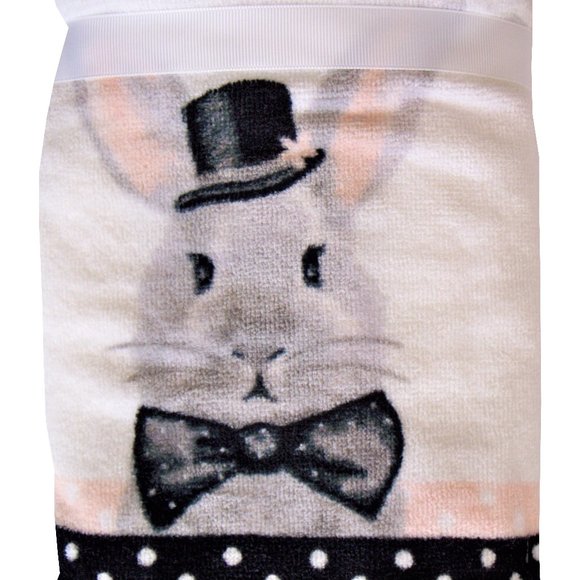 Fanciful Bathroom Set of 2 Guest Hand Towels Easter Bunny Black Hat Bow Tie - Picture 2 of 3